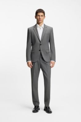 Chaqueta slim fit en tejido sharkskin de mezcla de lana, Gris