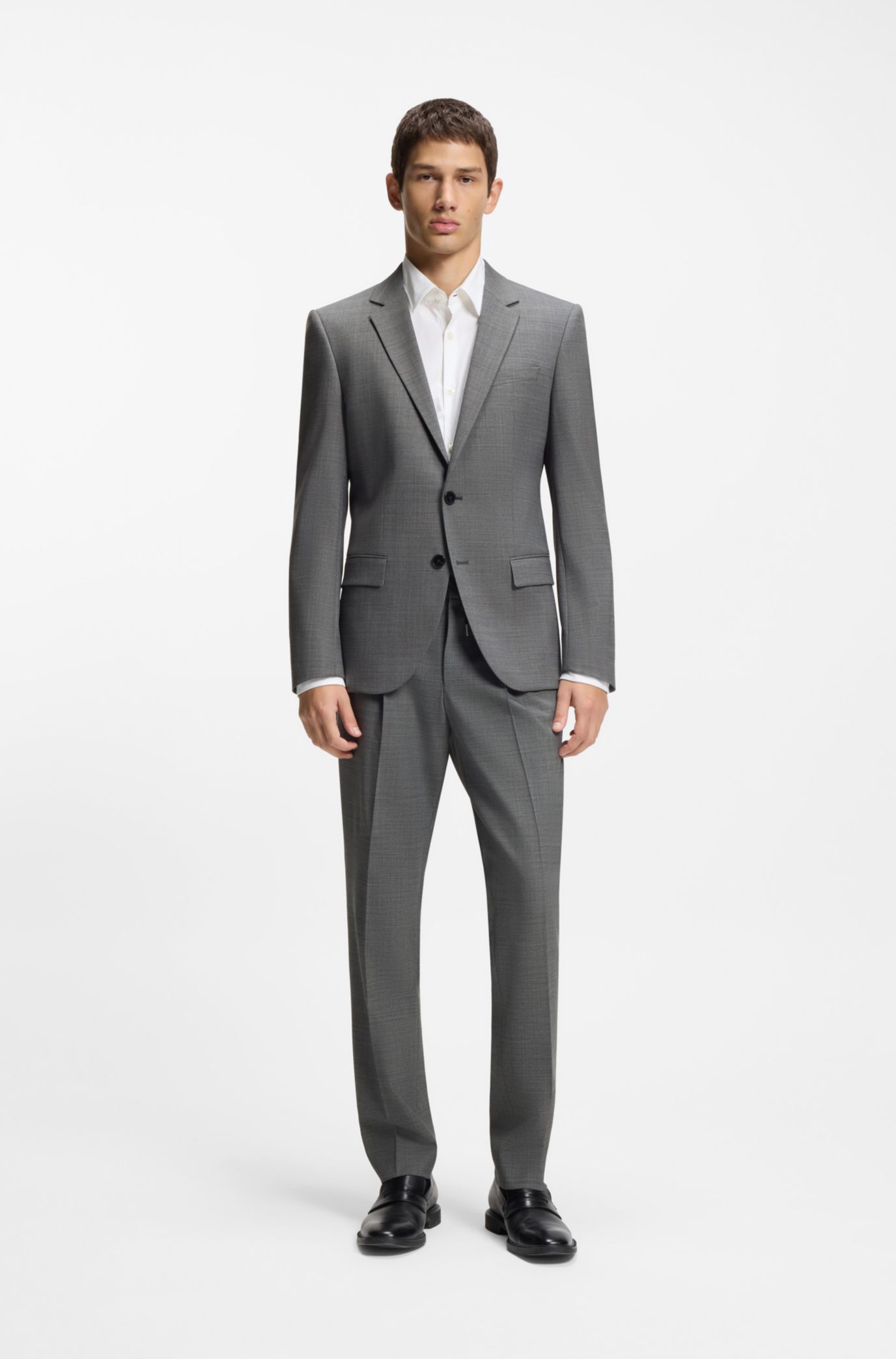 HUGO - Slim-fit jacket in wool-blend sharkskin - Grey