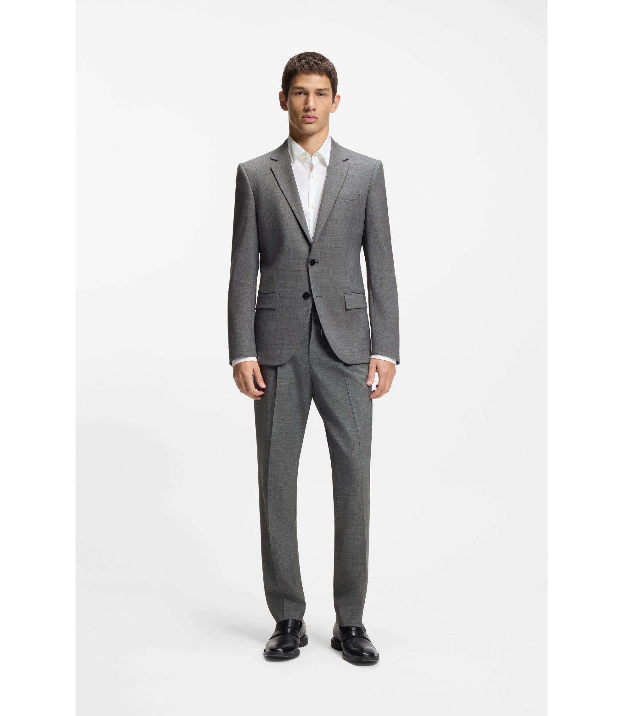HUGO - Slim-fit jacket in wool-blend sharkskin - Grey