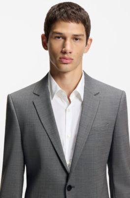 Chaqueta slim fit en tejido sharkskin de mezcla de lana, Gris