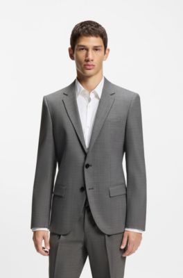 Chaqueta slim fit en tejido sharkskin de mezcla de lana, Gris