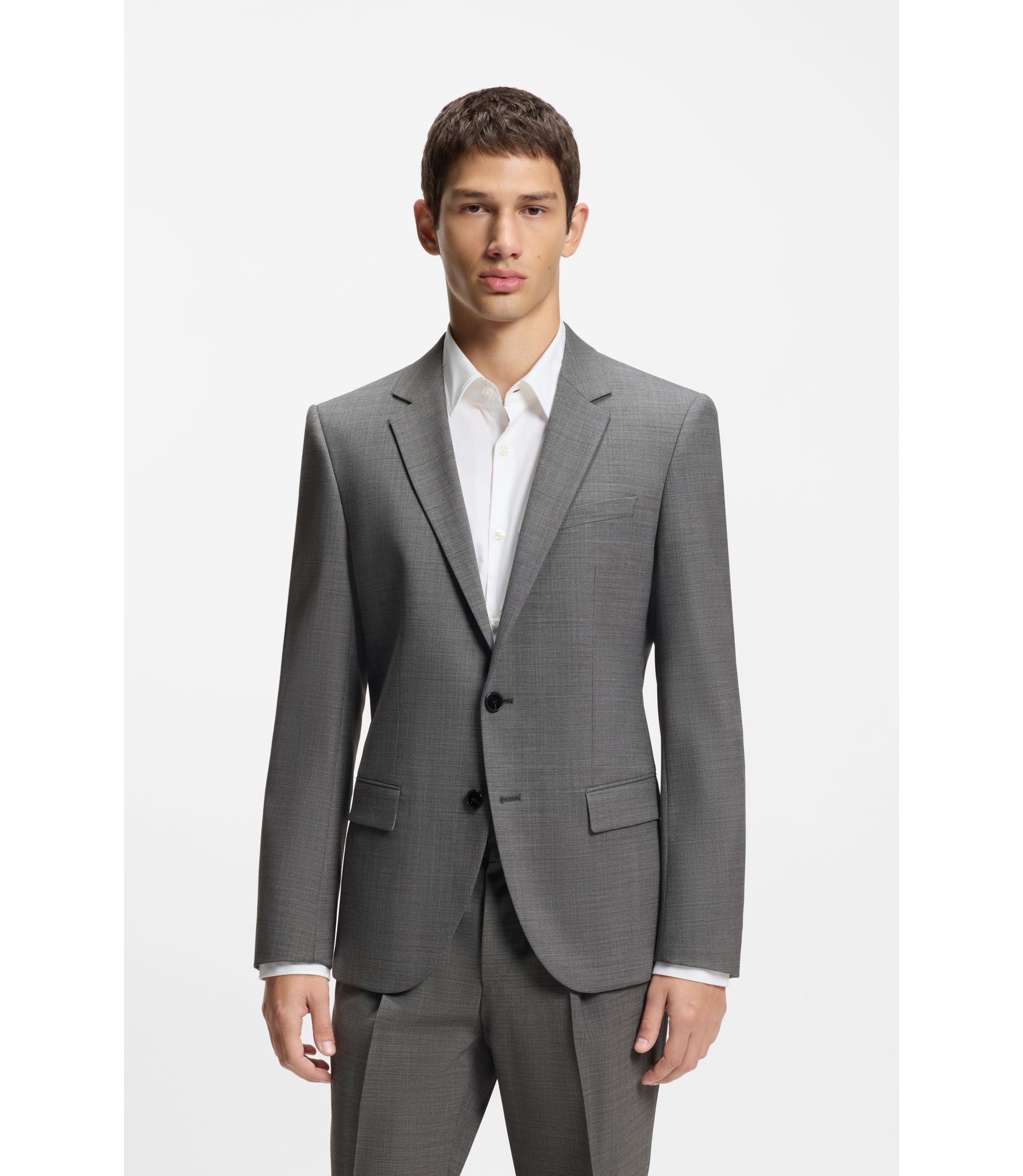HUGO - Slim-fit jacket in wool-blend sharkskin - Grey
