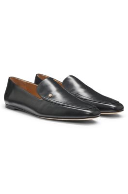 Leather loafers with square toe, Black