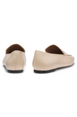 Leather loafers with square toe, White