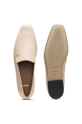 Leather loafers with square toe, White