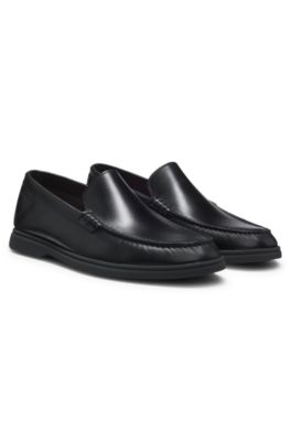 Embossed-logo moccasins in leather, Black
