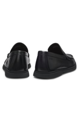 Mocasines de piel con logo grabado, Negro