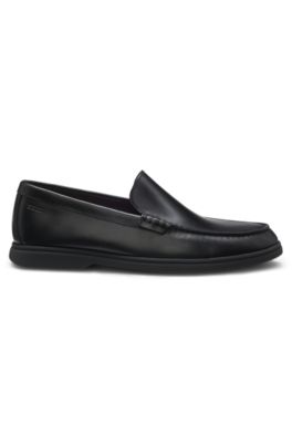 Embossed-logo moccasins in leather, Black