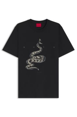 Cotton-jersey T-shirt with spaced-out logo, Black