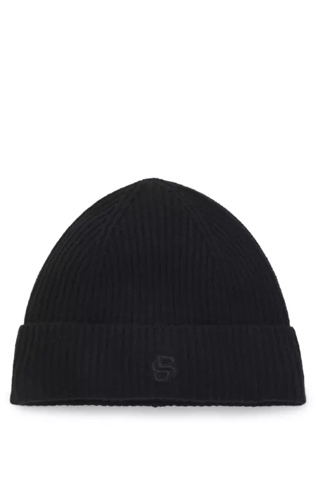Wool-cashmere beanie hat with Double B monogram