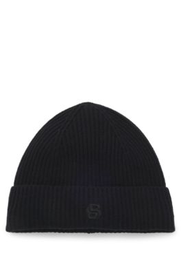 Wool-cashmere beanie hat with Double B monogram, Black