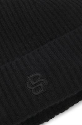 Gorro de punto de lana de cashmere con monograma Double&nbsp;B, Negro