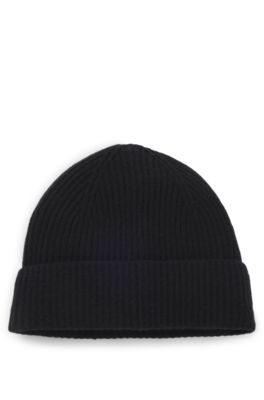 Wool-cashmere beanie hat with Double B monogram, Black