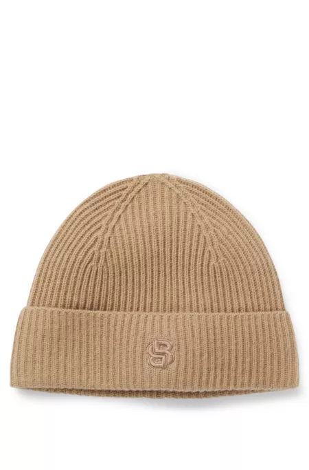 Wool-cashmere beanie hat with Double B monogram