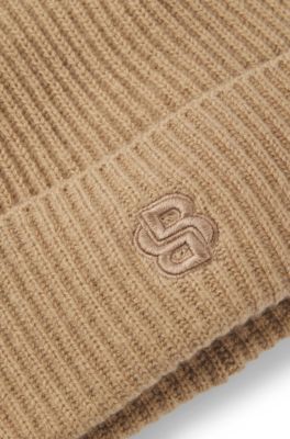 Wool-cashmere beanie hat with Double B monogram, Beige