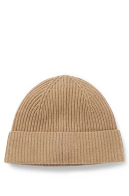 Wool-cashmere beanie hat with Double B monogram, Beige