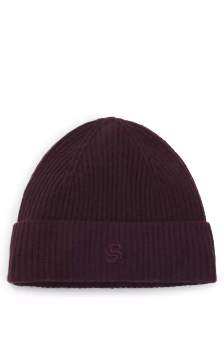 Wool-cashmere beanie hat with Double B monogram