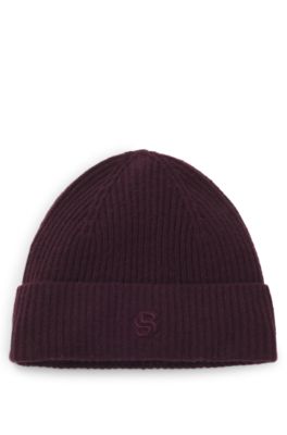 Wool-cashmere beanie hat with Double B monogram, Dark Purple
