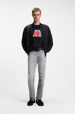 Camiseta en punto de algod&oacute;n con ilustraci&oacute;n de estilo biker, Negro