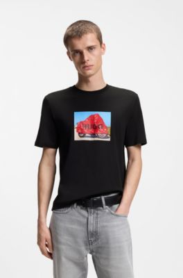 Camiseta en punto de algod&oacute;n con ilustraci&oacute;n de estilo biker, Negro