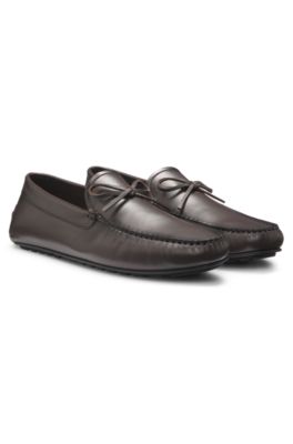 Bow-trim driver moccasins in leather, Dark Brown