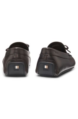 Bow-trim driver moccasins in leather, Dark Brown