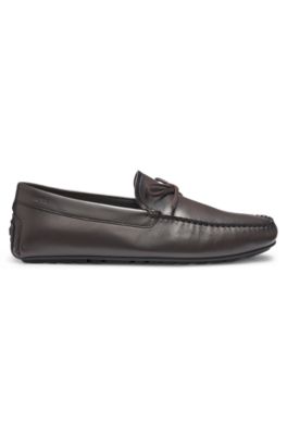 Bow-trim driver moccasins in leather, Dark Brown