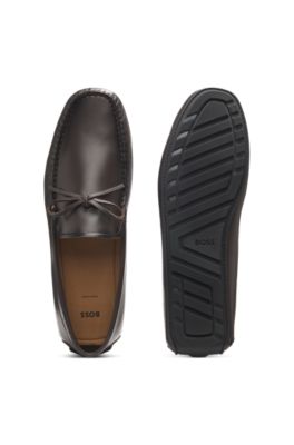 Mocasines estilo driver de piel con detalle de lazo, Marr&oacute;n oscuro