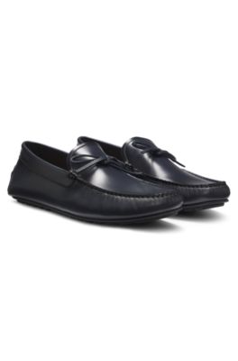 Mocasines estilo driver de piel con detalle de lazo, Azul oscuro