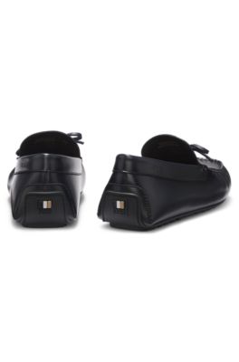 Mocasines estilo driver de piel con detalle de lazo, Azul oscuro