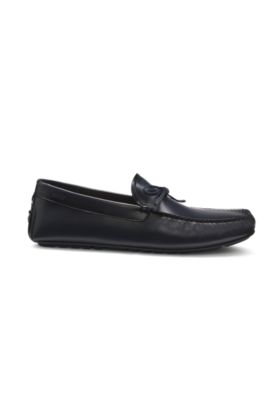 Mocasines estilo driver de piel con detalle de lazo, Azul oscuro
