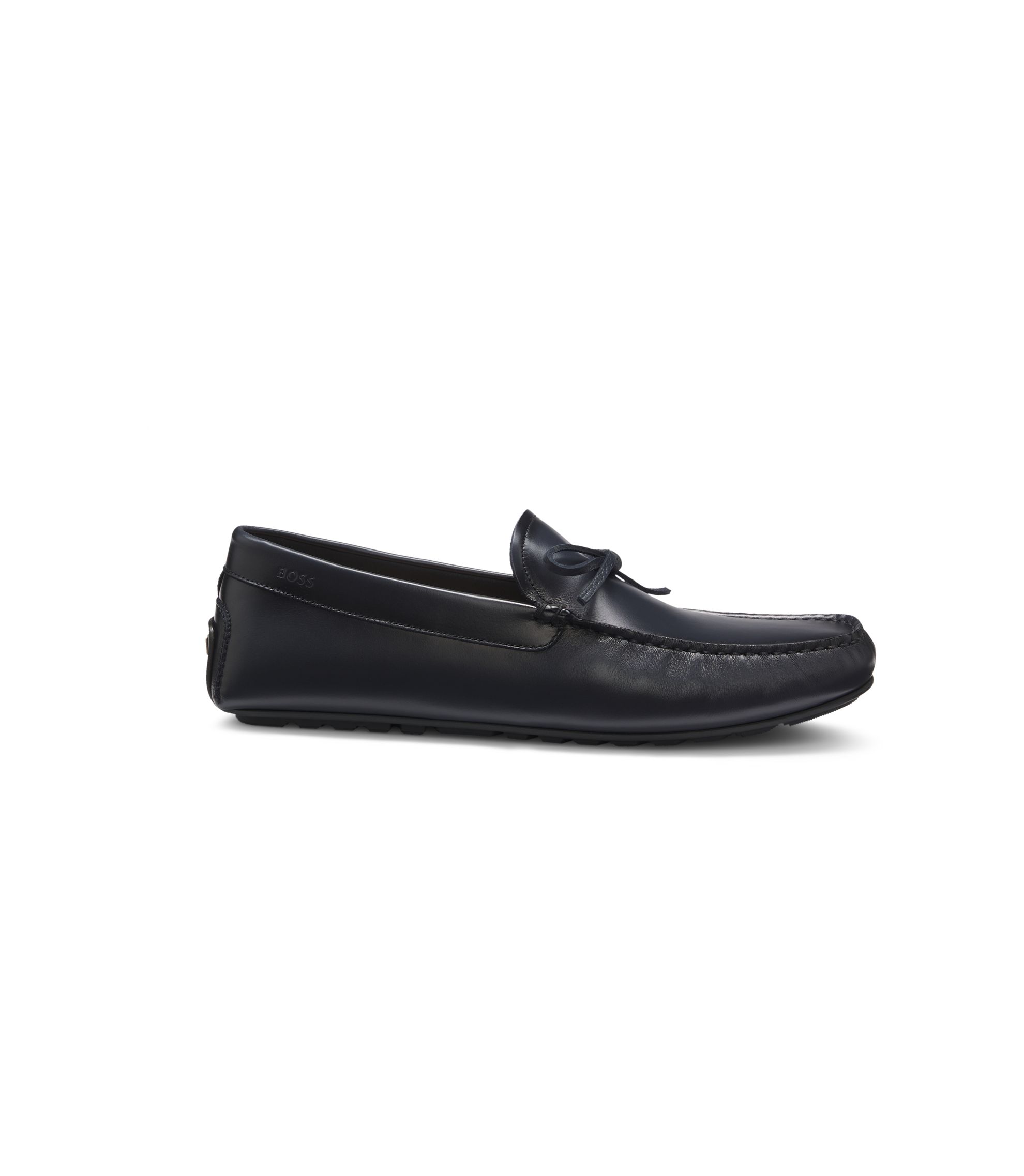 BOSS - Bow-trim driver moccasins in leather - Dark Blue
