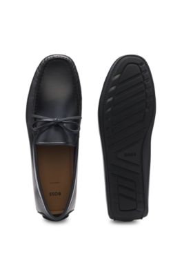 Mocasines estilo driver de piel con detalle de lazo, Azul oscuro
