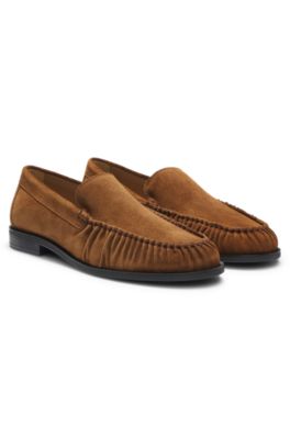 Ruched-detail loafers in suede, Brown