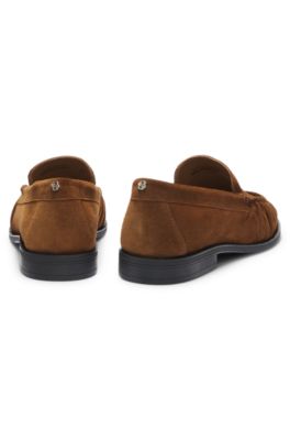 Ruched-detail loafers in suede, Brown