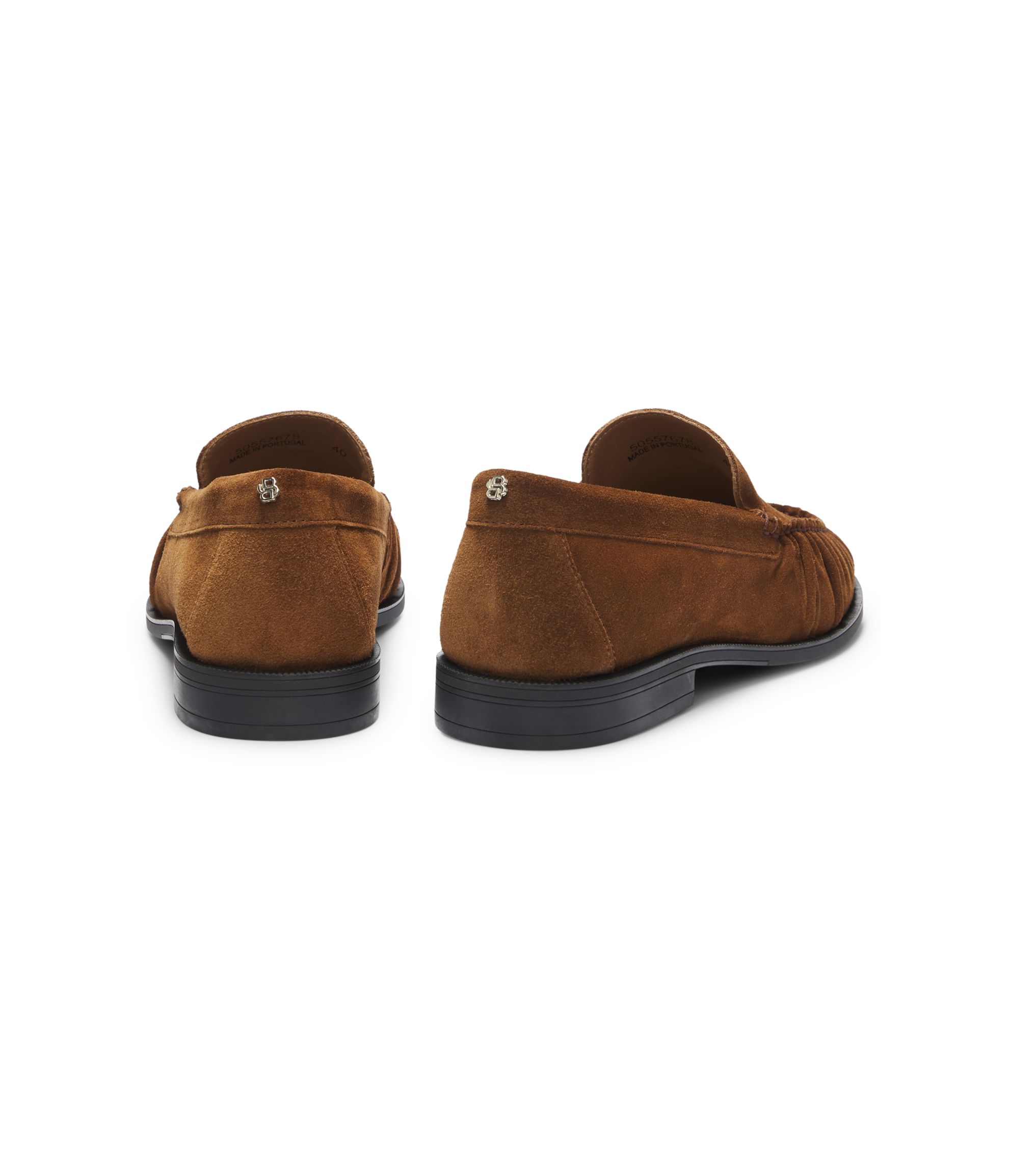 BOSS - Ruched-detail loafers in suede - Brown