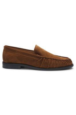 Ruched-detail loafers in suede, Brown