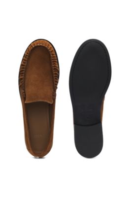 Ruched-detail loafers in suede, Brown