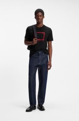 Cotton-jersey T-shirt with printed artwork, Black