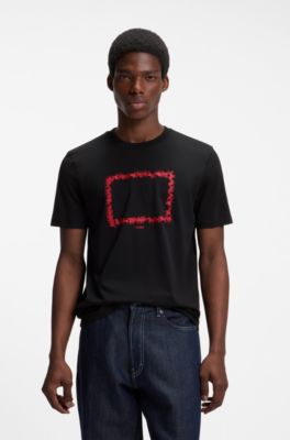 T-shirt en jersey de coton &agrave; motif artistique inspir&eacute; des courses de chevaux, Noir