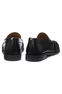 Ruched-detail moccasins in leather, Black