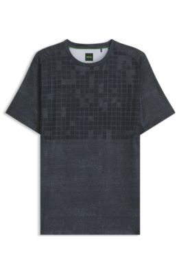 Stretch-mesh slim-fit T-shirt with all-over print, Dark Blue