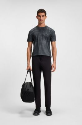 Camiseta slim fit deportiva en malla el&aacute;stica estampada, Azul oscuro
