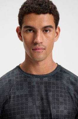 Camiseta slim fit deportiva en malla el&aacute;stica estampada, Azul oscuro