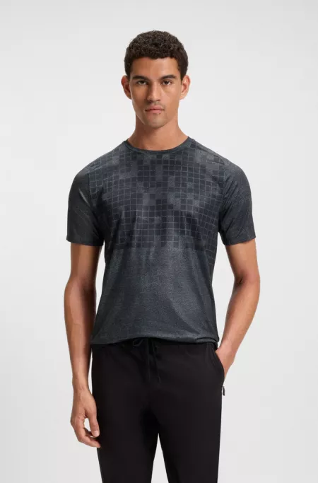 Stretch-mesh slim-fit T-shirt with all-over print