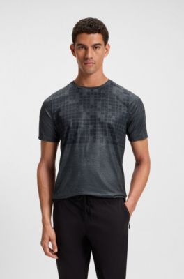 Camiseta slim fit deportiva en malla el&aacute;stica estampada, Azul oscuro