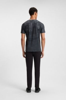 Camiseta slim fit deportiva en malla el&aacute;stica estampada, Azul oscuro