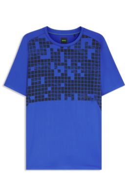 Camiseta slim fit deportiva en malla el&aacute;stica estampada, Azul