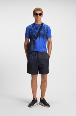 Stretch-mesh slim-fit T-shirt with all-over print, Blue