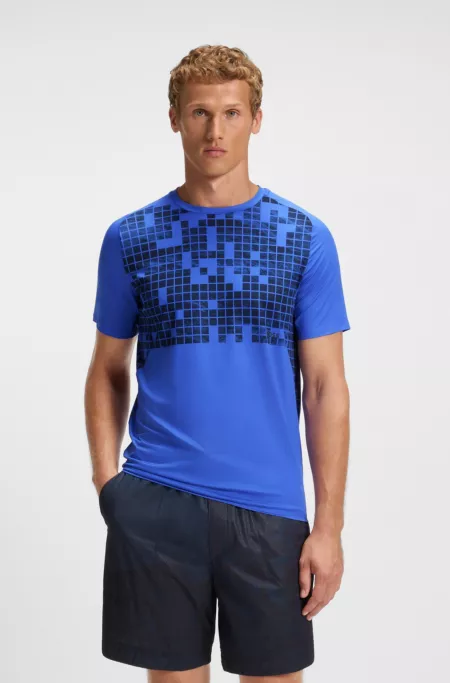 Stretch-mesh slim-fit T-shirt with all-over print